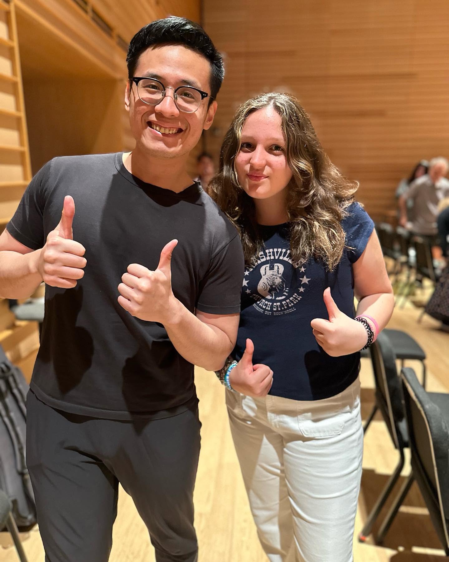 sam voice lessson teacher voice teacher similing with his student after Willan student recital